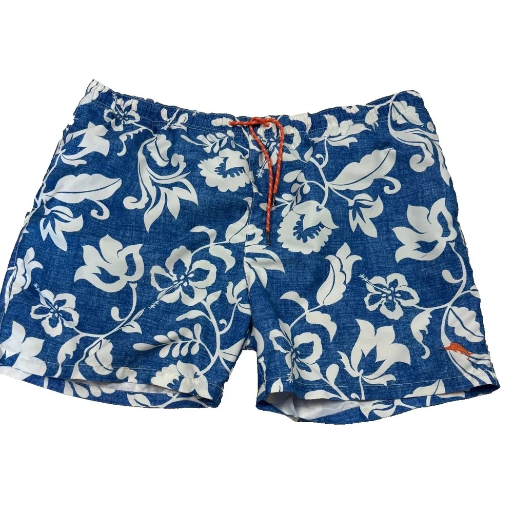 Tommy Bahama Relax Mens Blue‎ White Hawaiian Mesh Swim Shorts XXL 46x7